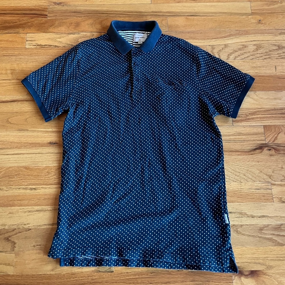PETER WERTH Navy Dot Polo Medium